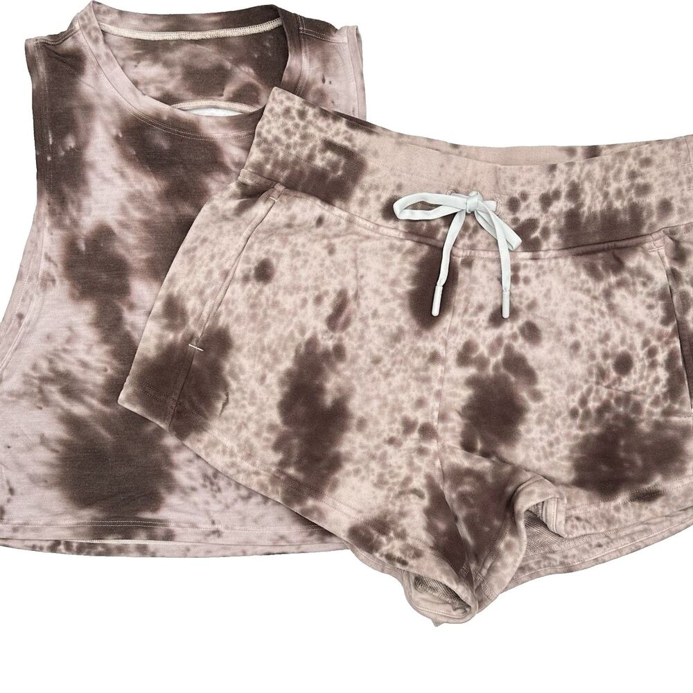 Lululemon 4 Shorts Tank Set Tie Dye Inner Glow High Rise Terry Cut Back Crop Top
